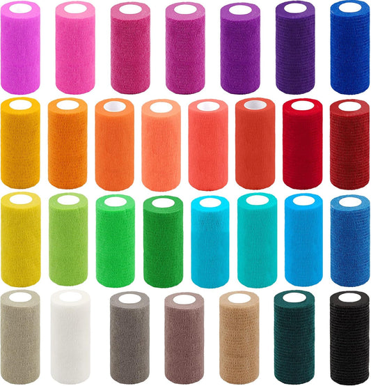 30 Rolls Self Adherent Wrap 4 Inch Bandage Adhesive Wrap Breathable Athletic Tape Stretch Wrap Roll Sports Wrap Tape Self Adhesive Bandage Wrap for Wrist Ankle Swelling Sprains(30 Colors)