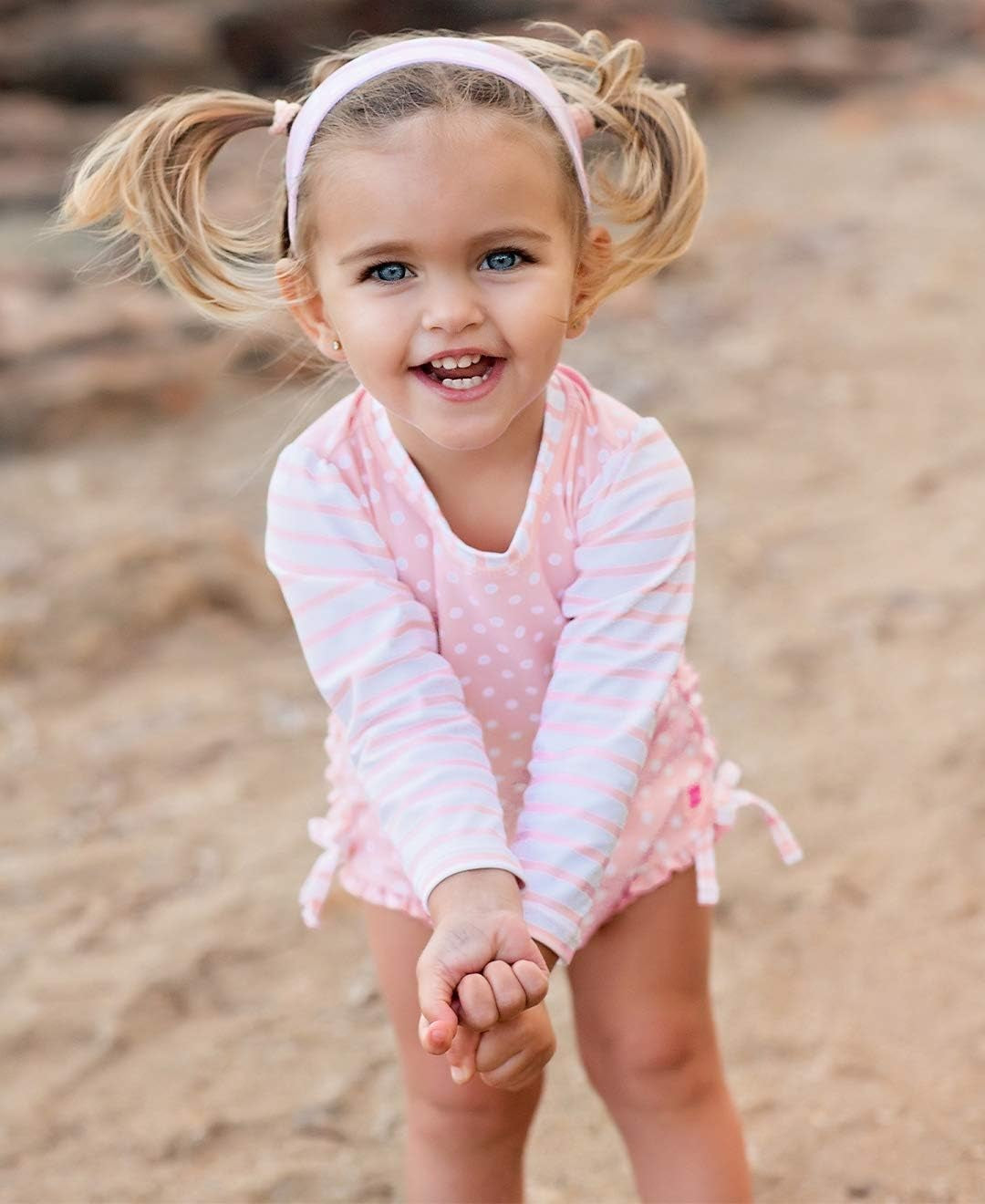 Baby Girls UPF 50+ Sun Protection Polka Dot Long Sleeve One Piece Rash Guard Swimsuit with Zipper