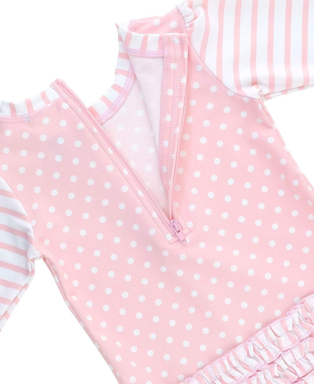 Baby Girls UPF 50+ Sun Protection Polka Dot Long Sleeve One Piece Rash Guard Swimsuit with Zipper