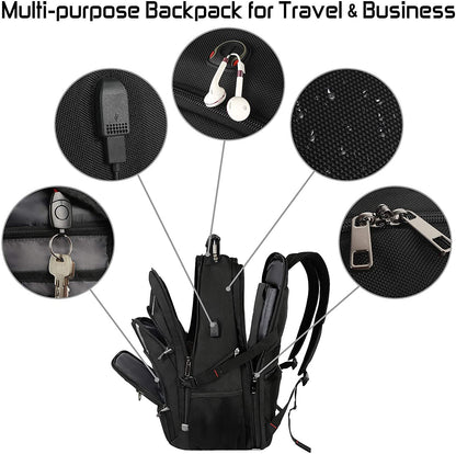 18.4 Laptop Backpack for Men, 55L-60L Extra Large Gaming Laptops Backpack with USB Charger Port, TSA Friendly Flight Approved RFID Anti-Theft Pocket, Water Resistant Suiltable for Travel Business Work