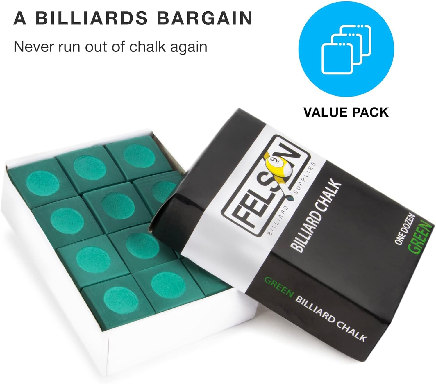 Felson Pool Chalk Cubes | Pool Table Accessories for Table Billiards | Pool Cue Chalk & Storage Box