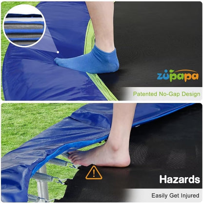 No-Gap Design 16 15 14 12 10FT Trampoline with Safety Enclosure Net and Non-Slip Ladder 10-Year Quality Assurance Perfect for Kids Family Outdoor Backyard Fun