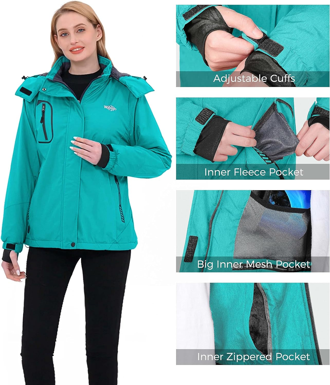 Women'S Mountain Waterproof Ski Jacket Windproof Rain Jacket Winter Warm Hooded Coat