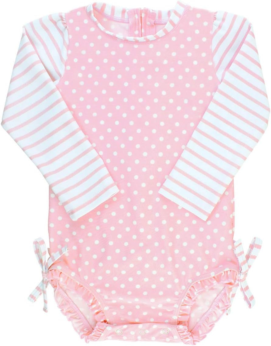 Baby Girls UPF 50+ Sun Protection Polka Dot Long Sleeve One Piece Rash Guard Swimsuit with Zipper