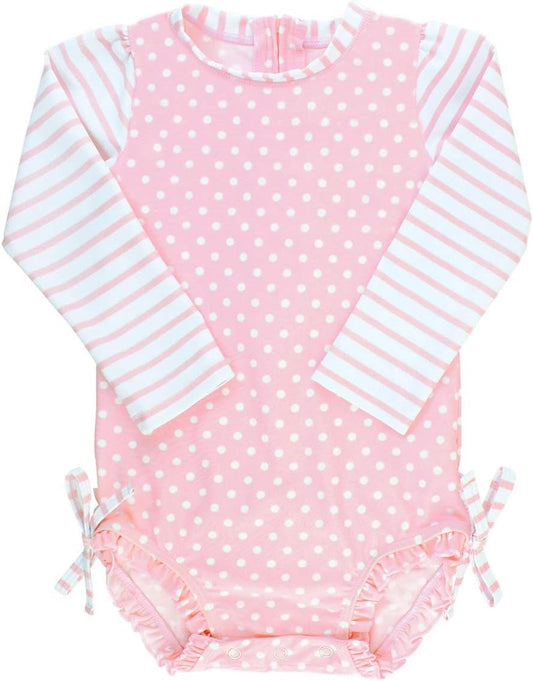 Baby Girls UPF 50+ Sun Protection Polka Dot Long Sleeve One Piece Rash Guard Swimsuit with Zipper