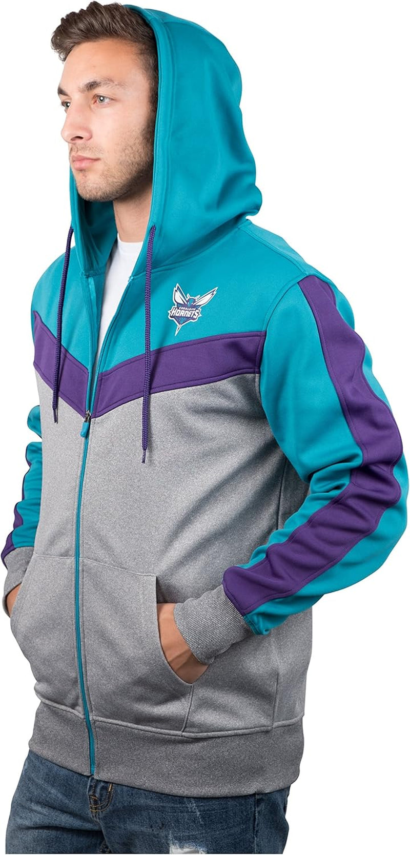 Men'S NBA Official Contrast Back Cut Full Zip Hoodie Sweatshirt