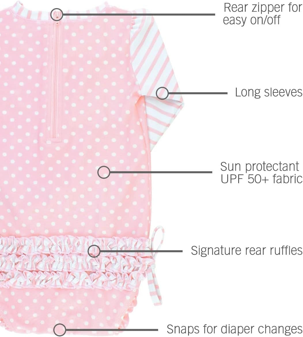 Baby Girls UPF 50+ Sun Protection Polka Dot Long Sleeve One Piece Rash Guard Swimsuit with Zipper