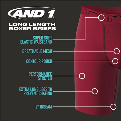 Mens Boxer Briefs - 5 Pack Performance Stretch Mens Underwear Long Leg Boxers for Men with Contour Pouch (Sizes: S-3XL)