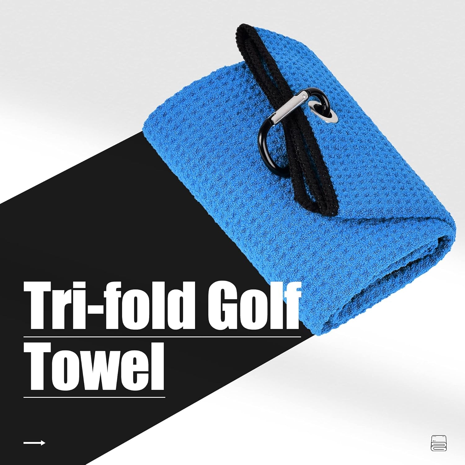 Tri-Fold Golf Towel | 16" X 24" | Premium Microfiber Fabric | Waffle Pattern | with Heavy Duty Carabiner Clip | for Men and Women (Blue)
